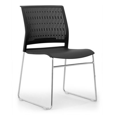 comprar Cadeira de escritório de empilhamento sem braço com estrutura metálica Cadeiras de sala de conferências empilháveis pretas Fabricação em linha