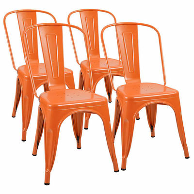 comprar Cadeira de jantar de metal empilhável para uso doméstico Cadeiras de metal de vinil laranja Fabricação em linha