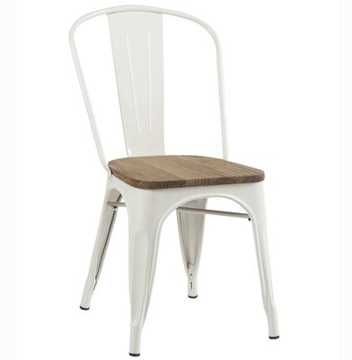 comprar Cadeira de jantar White Cafe Tolix Cadeiras de restaurante em metal empilháveis com assento de madeira Fabricação em linha