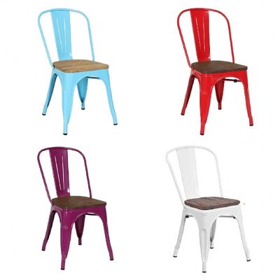 comprar Roxo Azul Metal empilhável Cadeiras de jantar ao ar livre Ferro antigo Fabricação em linha
